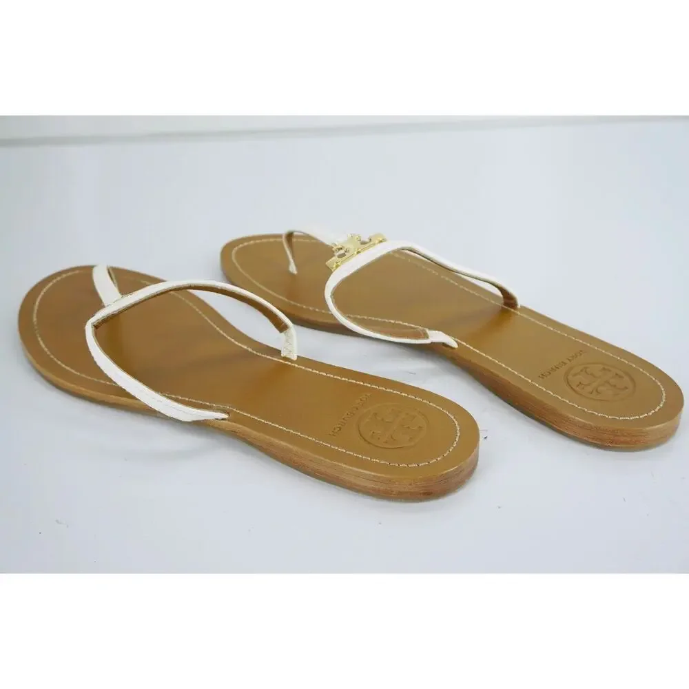 Tory Burch Ivory Patent T Logo Leather Thong Sandal Size 10.5 flip flop NIB $175